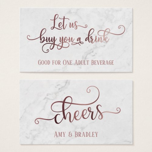 Drink Tickets  Rose Gold Script with White Marble