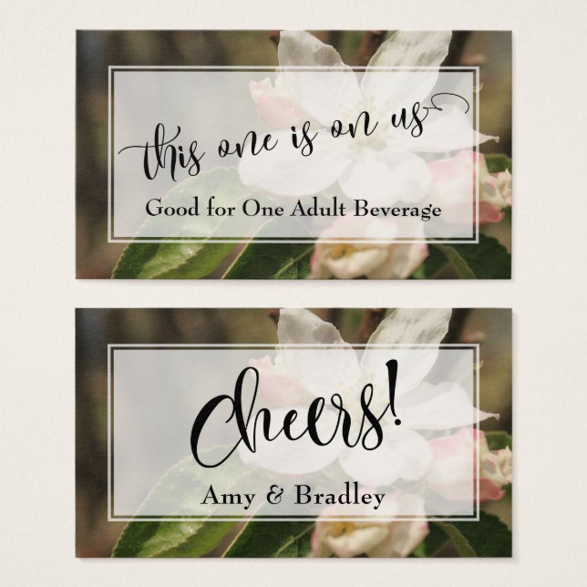 Drink Tickets | Script w/ Photo of Apple Blossoms (Front & Back)