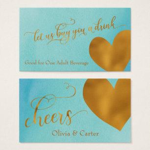 Drink Tickets w/ Gold Foil Heart & Teal Watercolor