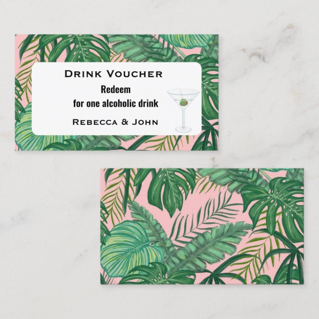 Drink Tickets Watercolor Tropical Palm Leaves  (Front/Back)