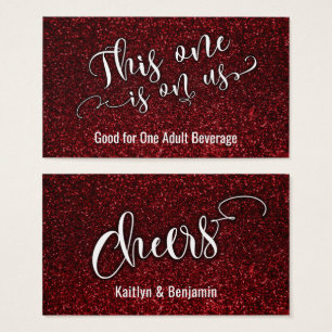 Drink Tickets White Script on Red Faux Glitter