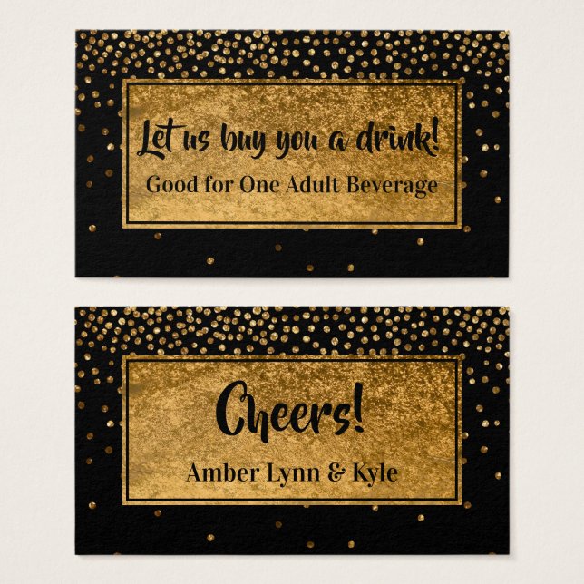 Drink Tickets with Faux Gold Foil Confetti & Black (Front & Back)