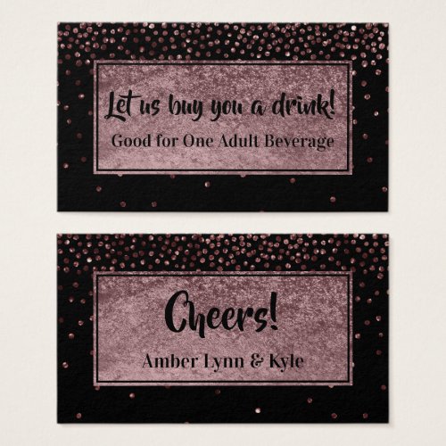 Drink Tickets with Faux Rose Gold Confetti  Black