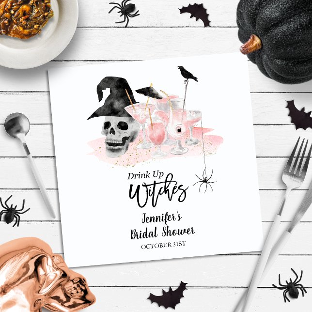 Drink Up Whitches Pink Cocktail Bridal Shower Napkins (Creator Uploaded)