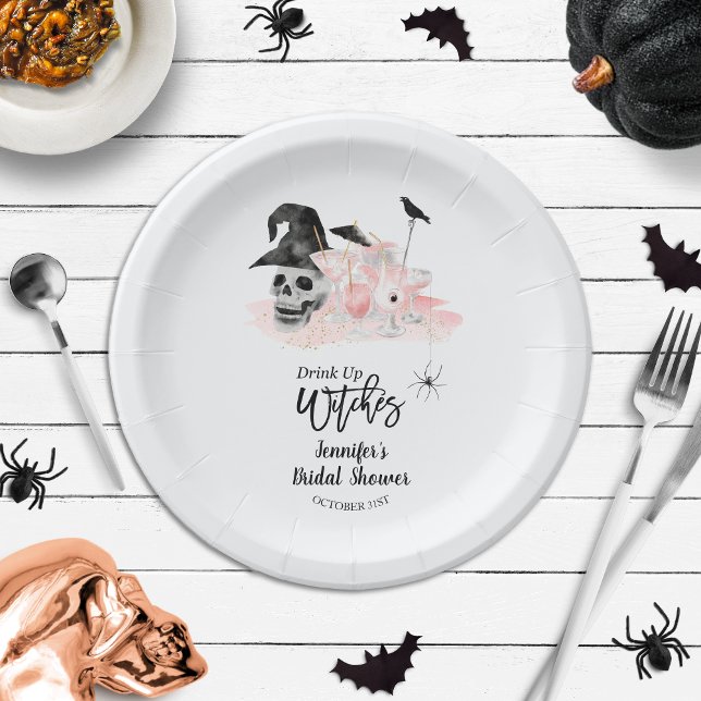 Drink Up Whitches Pink Cocktail Bridal Shower  Paper Plates (Creator Uploaded)