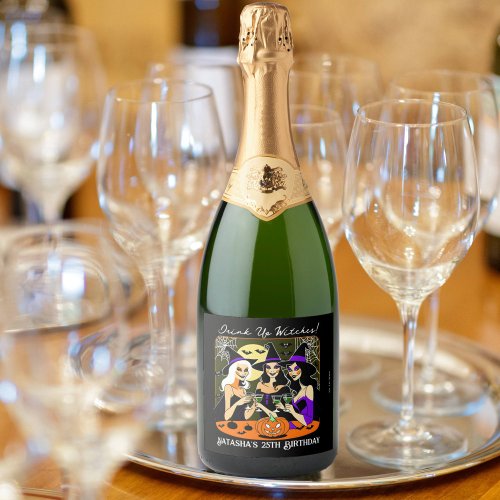 Drink up witches adult Halloween birthday party Sparkling Wine Label