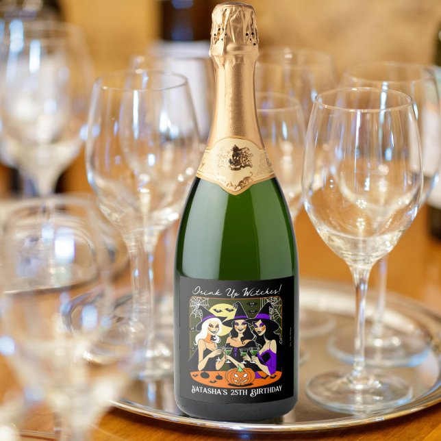 Drink up witches adult Halloween birthday party Sparkling Wine Label (Drink up witches Halloween birthday party personalized champagne bottle labels Halloween favors)