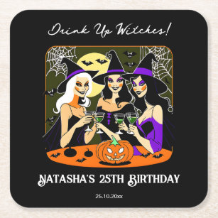Drink up witches adult Halloween birthday party Square Paper Coaster