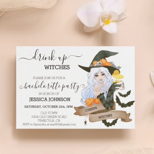 Drink Up Witches Bachelorette Party Halloween  Invitation