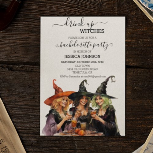 Drink Up Witches Bachelorette Party Halloween  Invitation