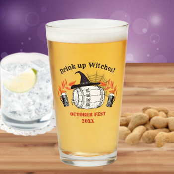 Drink Up Witches Beer Glass by pinkladybugs at Zazzle