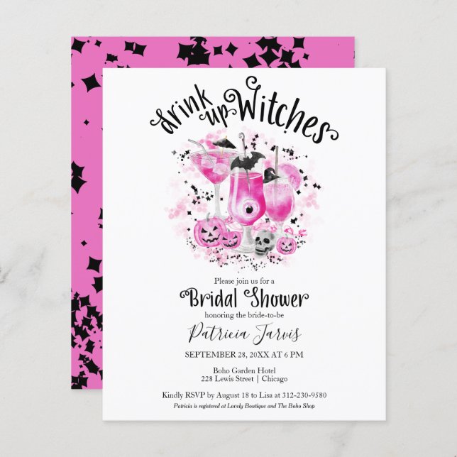 Drink up Witches Bridal Shower Budget Invitations (Front/Back)
