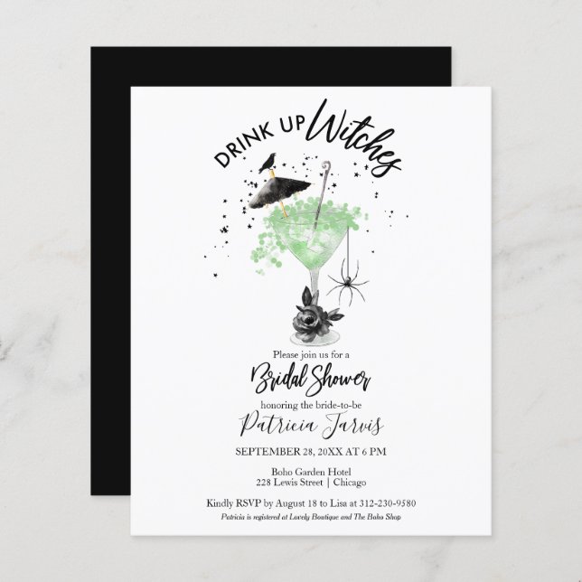 Drink up Witches Bridal Shower Budget Invitations (Front/Back)