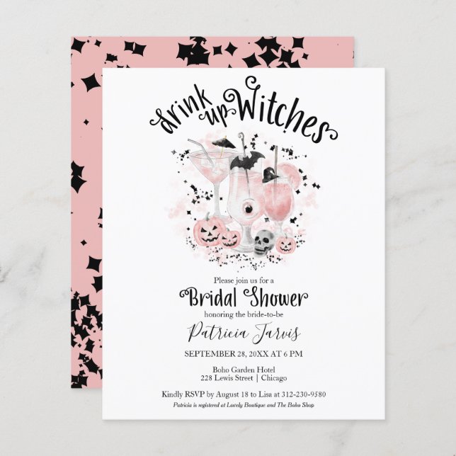 Drink up Witches Bridal Shower Budget Invitations (Front/Back)