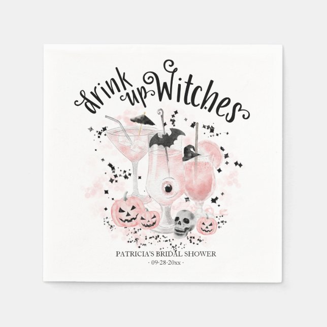  Drink up Witches Cocktail Halloween Bridal Shower Napkins (Front)