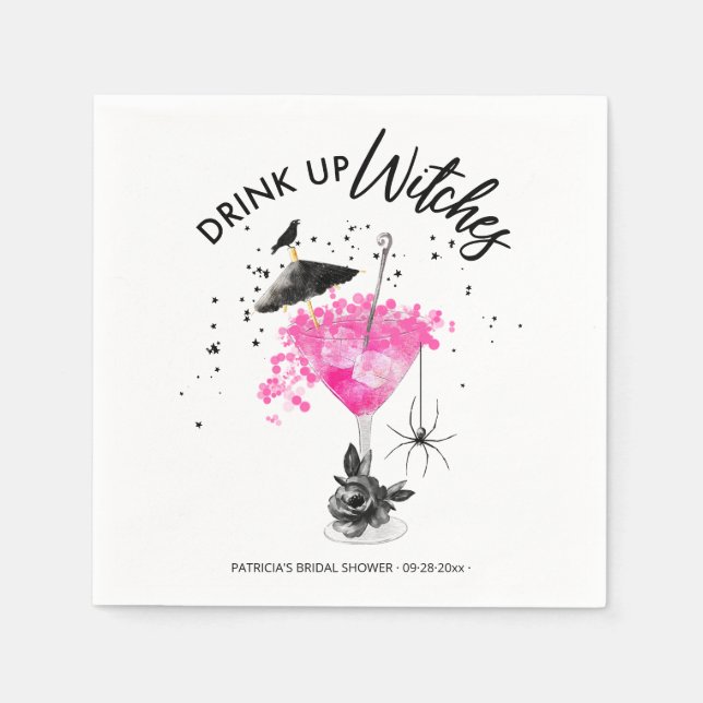  Drink up Witches Cocktail Halloween Bridal Shower Napkins (Front)