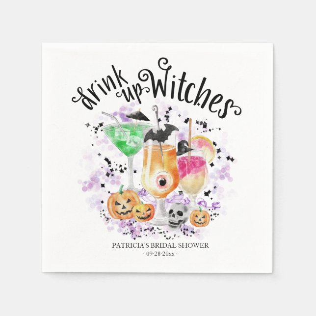  Drink up Witches Cocktail Halloween Bridal Shower Napkins (Front)