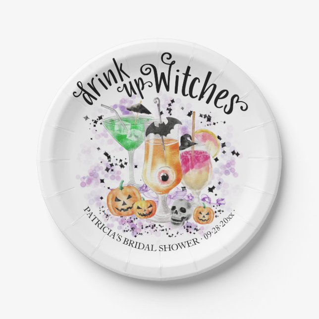  Drink up Witches Cocktail Halloween Bridal Shower Paper Plates (Front)