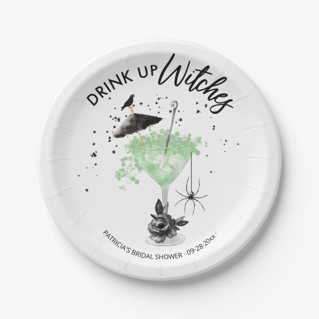  Drink up Witches Cocktail Halloween Bridal Shower Paper Plates (Front)