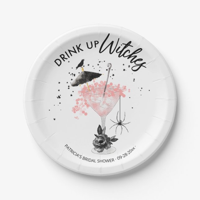  Drink up Witches Cocktail Halloween Bridal Shower Paper Plates (Front)