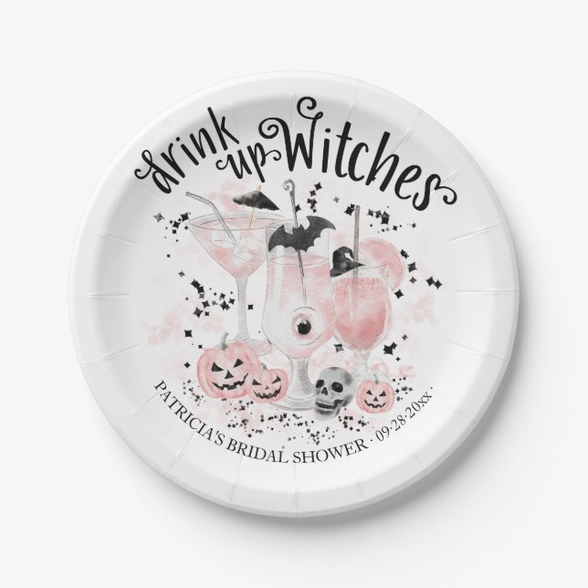  Drink up Witches Cocktail Halloween Bridal Shower Paper Plates (Front)
