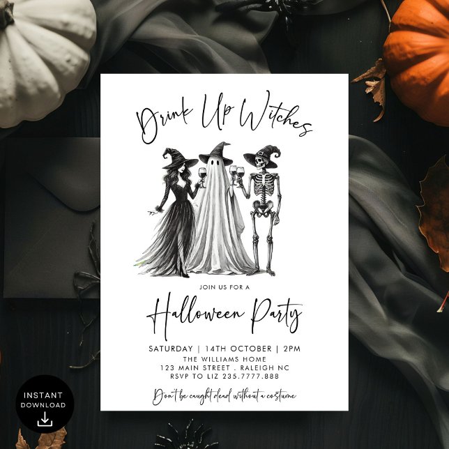 Drink Up Witches Cocktails Adult Halloween Party Invitation (Creator Uploaded)
