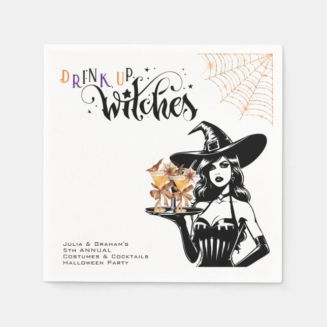 Drink Up Witches Costumes Cocktail Halloween Party Napkins (Front)