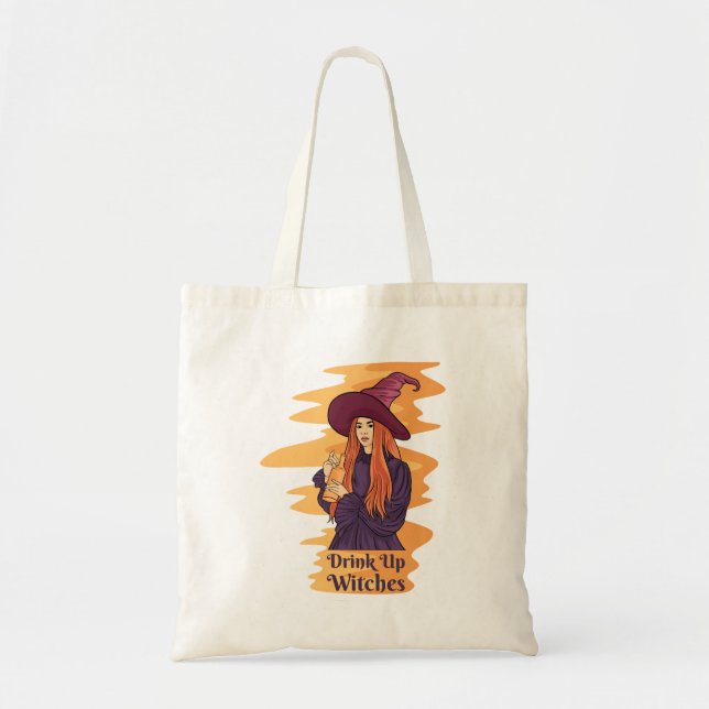 Drink Up Witches Cute Ghost Funny Halloween Groovy Tote Bag (Front)