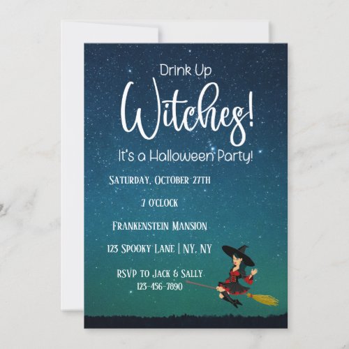 Drink Up Witches Dark Halloween Party Invitation