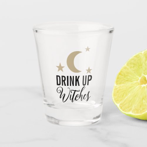 Drink up witches funny cute moon and stars design  shot glass