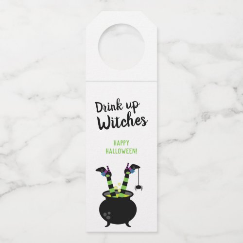 Drink Up Witches Funny Halloween Party Decor Bottle Hanger Tag