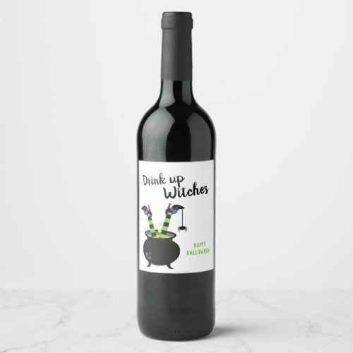 Drink up Witches Funny Halloween Party Wine Label