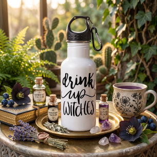 Drink Up Witches Funny Halloween Script Quote Stainless Steel Water Bottle