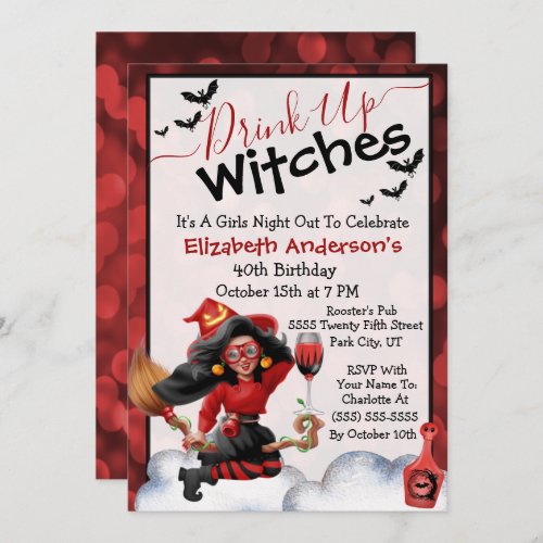 Drink Up Witches Girls Night Out Birthday Invitation