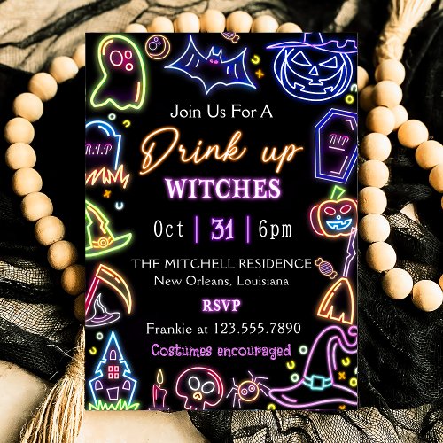 Drink Up Witches Glow Dark Halloween Party  Invitation