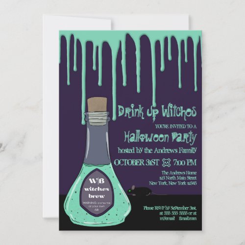 Drink Up Witches Green Potion Drips Halloween Invitation