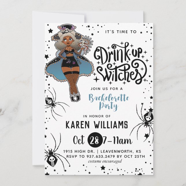 Drink Up Witches Halloween Bachelorette Party Invi Invitation (Front)