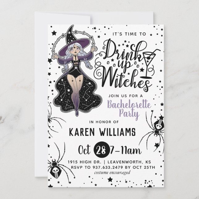 Drink Up Witches Halloween Bachelorette Party Invitation (Front)