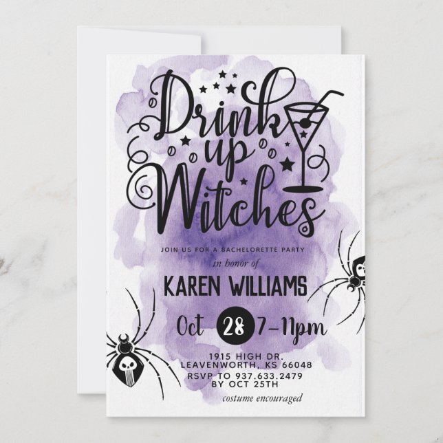 Drink Up Witches Halloween Bachelorette Party Invitation (Front)