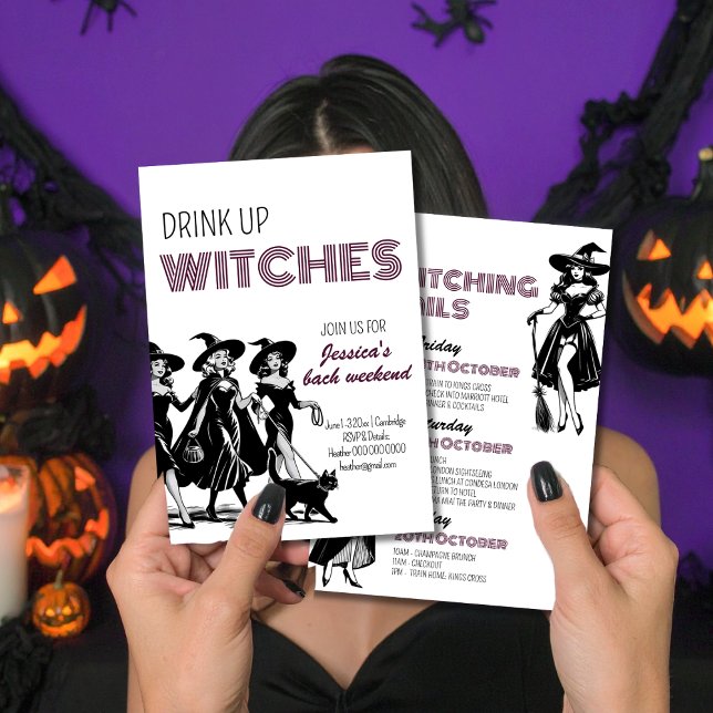 Drink Up Witches Halloween Bachelorette Weekend Invitation (Creator Uploaded)