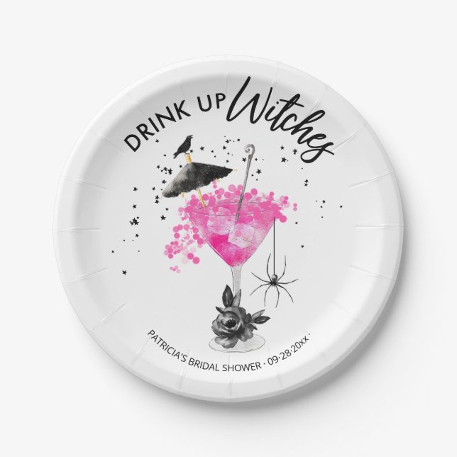  Drink up Witches Halloween Bridal Shower Paper Plates (Front)