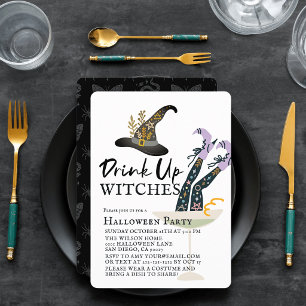 Drink Up Witches Halloween Cocktail Party Invitation