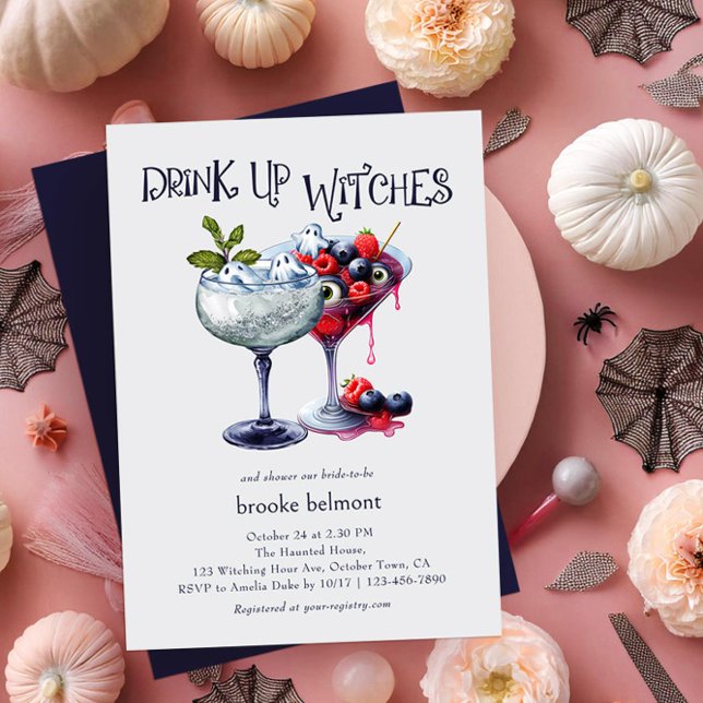 Drink up Witches Halloween Cocktails Bridal Shower Invitation (Drink up Witches Halloween Cocktail Bridal Shower Invitation by Darling & May)