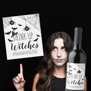 Drink Up Witches Halloween party bachelorette Wine Label