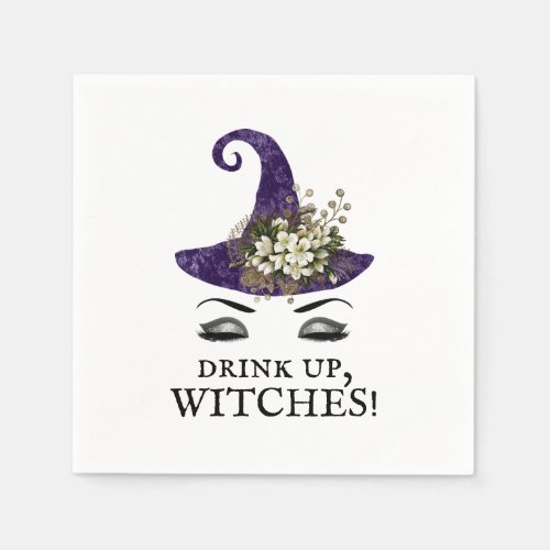 Drink Up Witches Halloween Party Purple Witch Hat Napkins