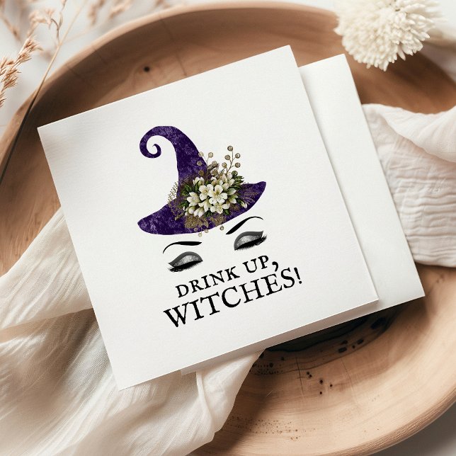 Drink Up Witches Halloween Party Purple Witch Hat Napkins (Creator Uploaded)
