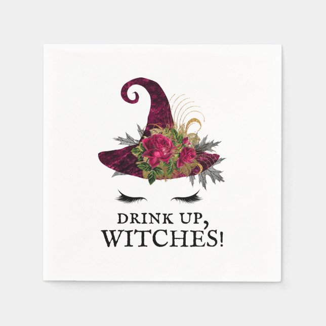Drink Up Witches Halloween Red Witch Hat Napkins (Front)