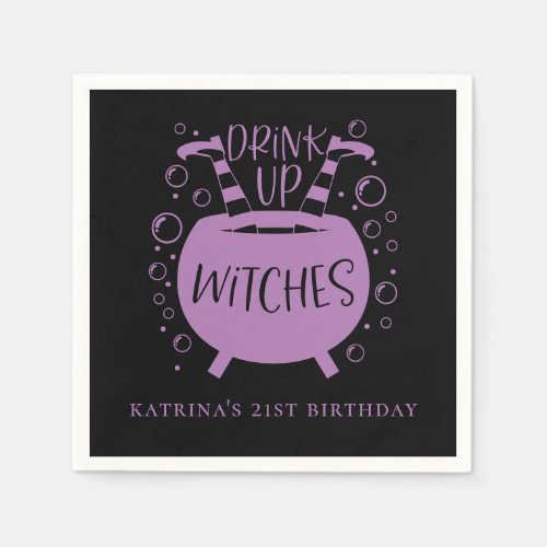 Drink Up Witches Halloween Theme Birthday Napkins