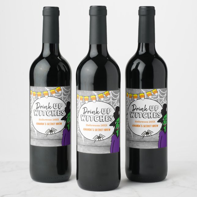 Drink Up Witches Halloween Wine Label (Bottles)
