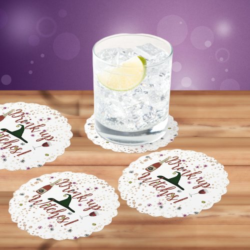 Drink Up Witches Halloween Wine Paper Coaster